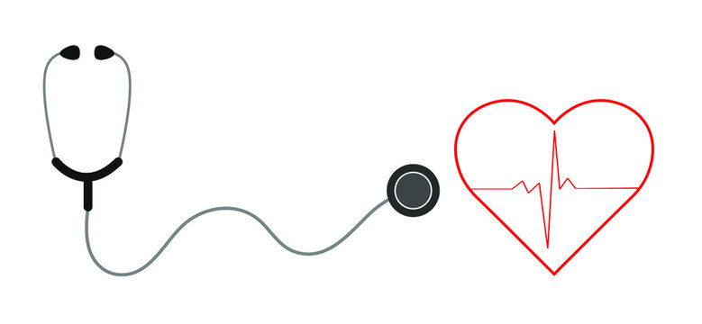 Statoscope icon isolated on white background. Red heart and electrocardiogram waves. Medical icons. Design for posters, banners, web