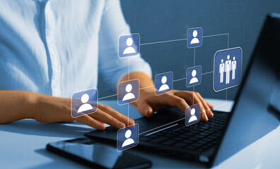 Business hierarchy structure. Business process and workflow automation with flowchart. Virtual...