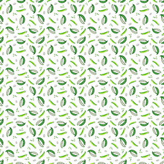 Watercolor green pea and beans. Vegetable seamless pattern with peas and beans. For decorating dishes, textiles, kitchen tiles