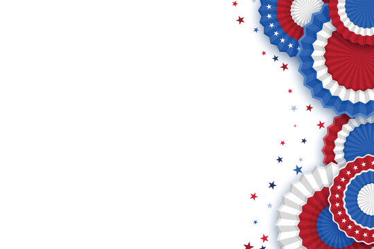 4th of July American Independence Day. Happy Independence Day. Red, blue and white stars, paper decorations on white background. top view, with copy space. Illustrator Vector Eps 10.