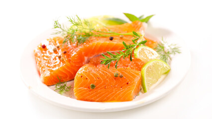 fresh salmon fillet with lemon and herbs