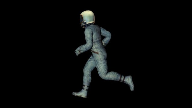 Vintage Astronaut Run animation.Full HD 1920×1080.6 Second Long.Transparent Alpha video.LOOP.