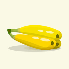 banana. Flat design vector illustration of banana on yellow background