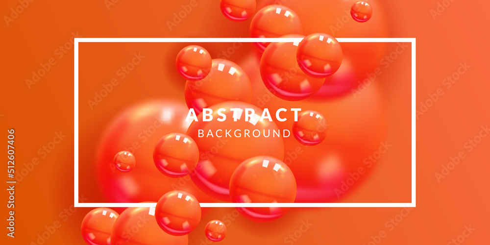 Poster abstract background with dynamic glossy 3d realistic orange spheres ball for fun creative element