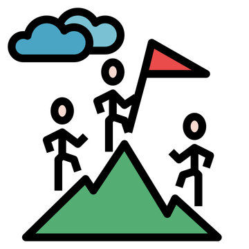 people climbing mountain with red flag clip art preview