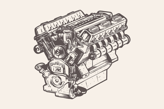 recommend clip art: Automotive Car Engine - Vector illustration - Out line