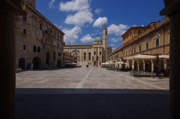Fototapeta na wymiar Ascoli Piceno - Marche - The characteristic and suggestive Piazza del Popolo in Renaissance style
