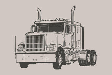 Big American truck - vector illustration - Out line
