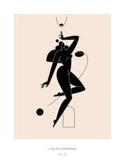 Trendy contemporary poster. Minimal female silhouette. Abstract woman body feminine geometric composition. Femininity aesthetic, Mid century beauty concept for wall decor, prints. Vector illustration