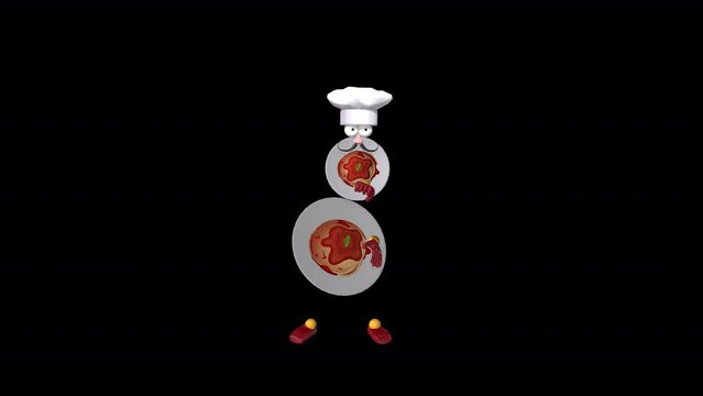 Spaghetti Cheff Dance II, Animation.Full HD 1920&times;1080. 10 Second Long.Transparent Alpha Video.