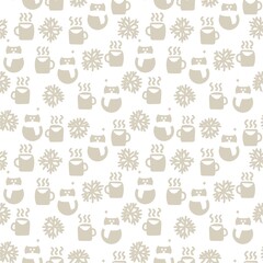 Coffee cups and snowmen seamless pattern design