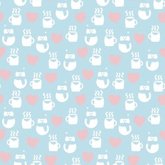 Coffee cups and snowmen seamless pattern design