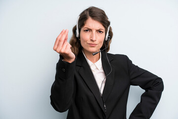 young adult pretty woman. telemarketer concept