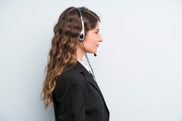 young adult pretty woman. telemarketer concept