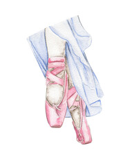 Watercolor ballerina's feet in ballet slippers