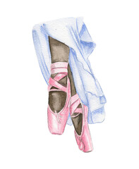 Watercolor ballerina's feet in ballet slippers © Leila