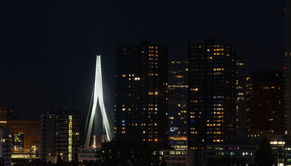 Rotterdam at night with Erasmus Bridge