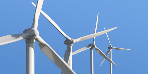 Wind Turbine on blue sky background. 3D rendering