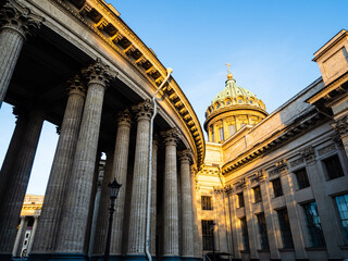 Kazan Cathedral lit by sun in St Petersburg