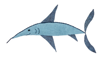 stitched textile happy swordfish cutout on white