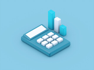  isometric calculator and graphs 3d model for icon and banner