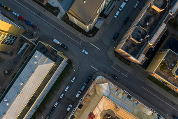 Aerial top view of street crossing in the city of malmo, sweden 
