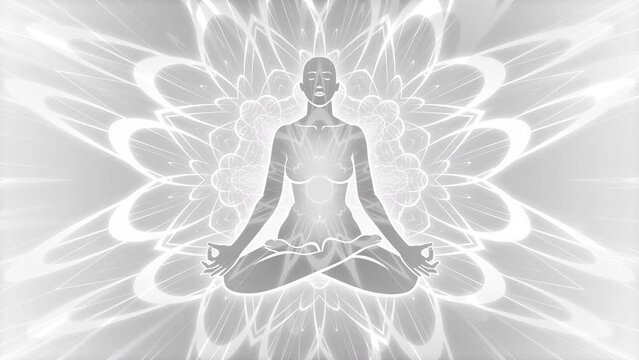 Loop Animation of Yoga Meditation in Lotus Position with Monochrome Aura Energy