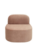 unusual modern pink padded stool upholstered with fabric on white background