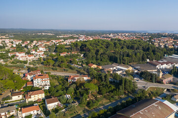 Fototapeta na wymiar aerial view of the Rovinj with nature surrounding it in Croatia in summer