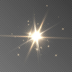 Light gold star png. Light sunshine. Light burst of bright light effect png. Vector 10 eps