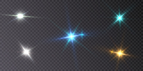 Light gold star png. Light sunlight. Light burst of bright light effect png. Magic stars. Vector 10 eps