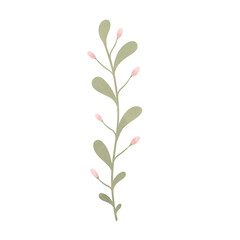 pink floral with green leaves isolated. Hand drawn. Watercolor. Nature and eco friendly concept.