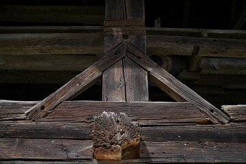Details on an old Bavarian wooden farmhouse
