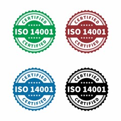 Fototapeta na wymiar ISO 14001 Certified badge, icon. Certification stamp. Flat design vector. Vector stock illustration