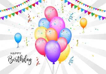 Beautiful celebration happy birthday flying balloons card background