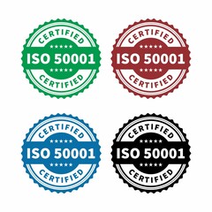 Set of ISO 50001 standard certificate badge - Energy management. Vector stock illustration.	