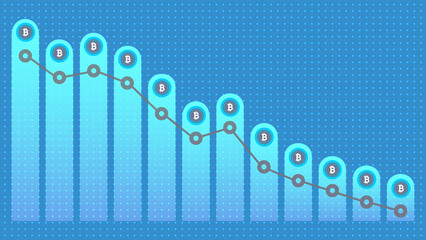 Bitcoin loss, economy, growth, chart, graph, down, drop, exchange, financial, ethereum lines, inflation, bitcoin drop vector.