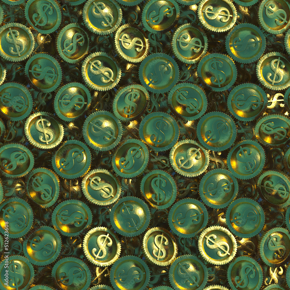 Poster gold coins seamless tileable pattern 3d rendering
