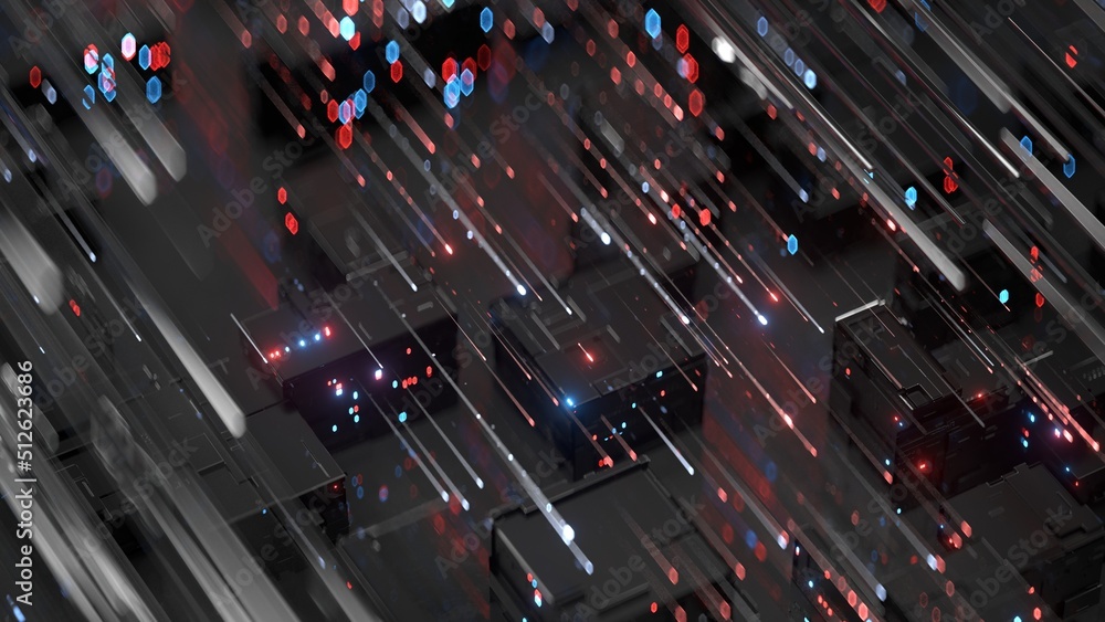 Poster futuristic digital transmission channel. big data technologies visualization. 3d rendering