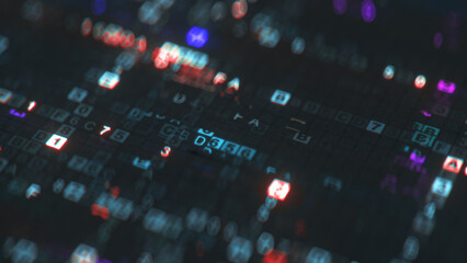 Macro shot of glitching digital code 3D render