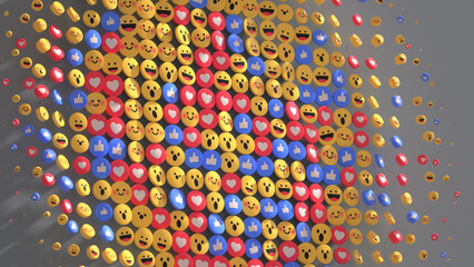 Social media unique design emojis and likes 3D render - 512623690