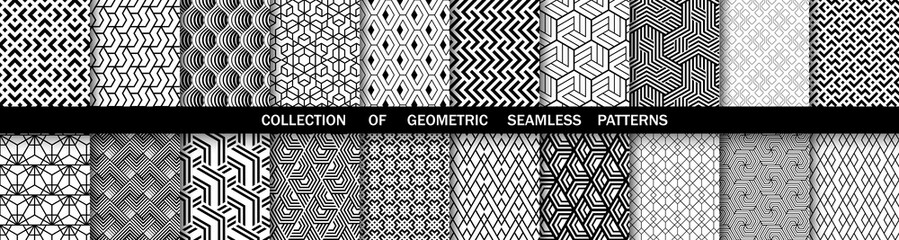 Geometric set of seamless black and white patterns. Simpless vector graphics