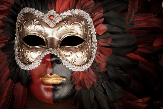 Venetian mask. Close detail of a traditional mask as worn at the famous Carnival in Venice, Italy.