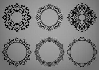 Set of decorative frames Elegant vector element for design in Eastern style, place for text. Floral black and gray borders. Lace illustration for invitations and greeting cards