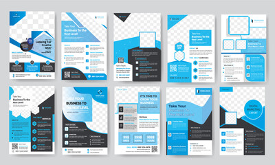 Corporate business flyer template with blue geometric shapes Template in A4. Can be adapt to Brochure, Annual Report, Business Presentation, Portfolio, Flyer, Banner, Website