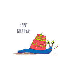 hand drawn greeting card template. snail and cake illustration