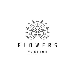 Flower line logo icon design template flat vector