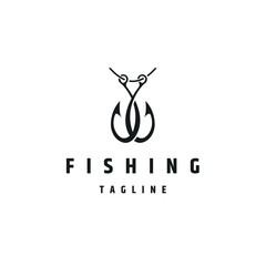 Two fishing hooks logo icon design template flat vector