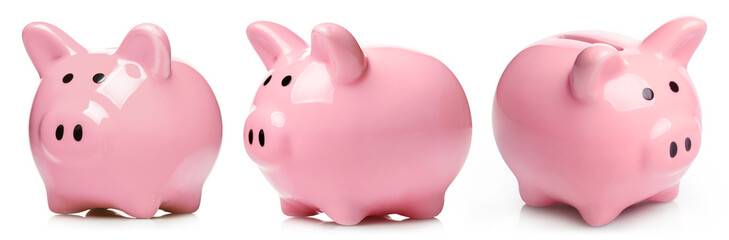 Pink piggy banks set, isolated on white background