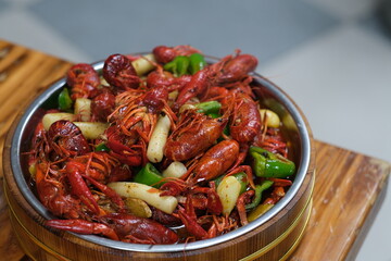 spicy Red Swamp Crayfish (Procambarus clarkii). Chinese food